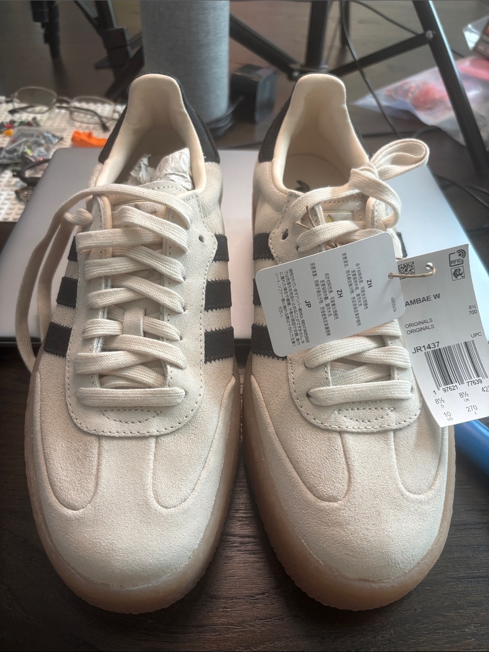 adidas Samba-inspired Suede Sneakers in Off-White and Black